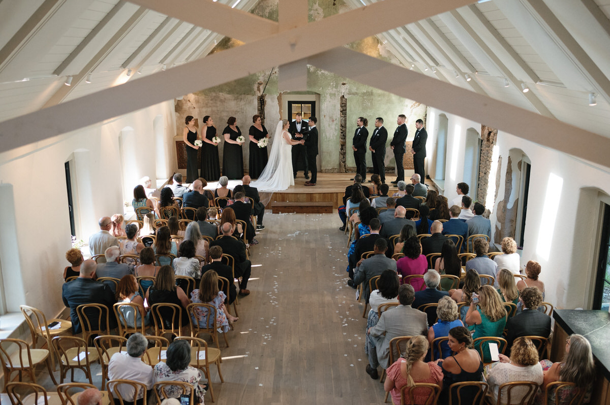 Overhead image of a wedding taking place in one of the best small wedding venues in Charlottesville VA.