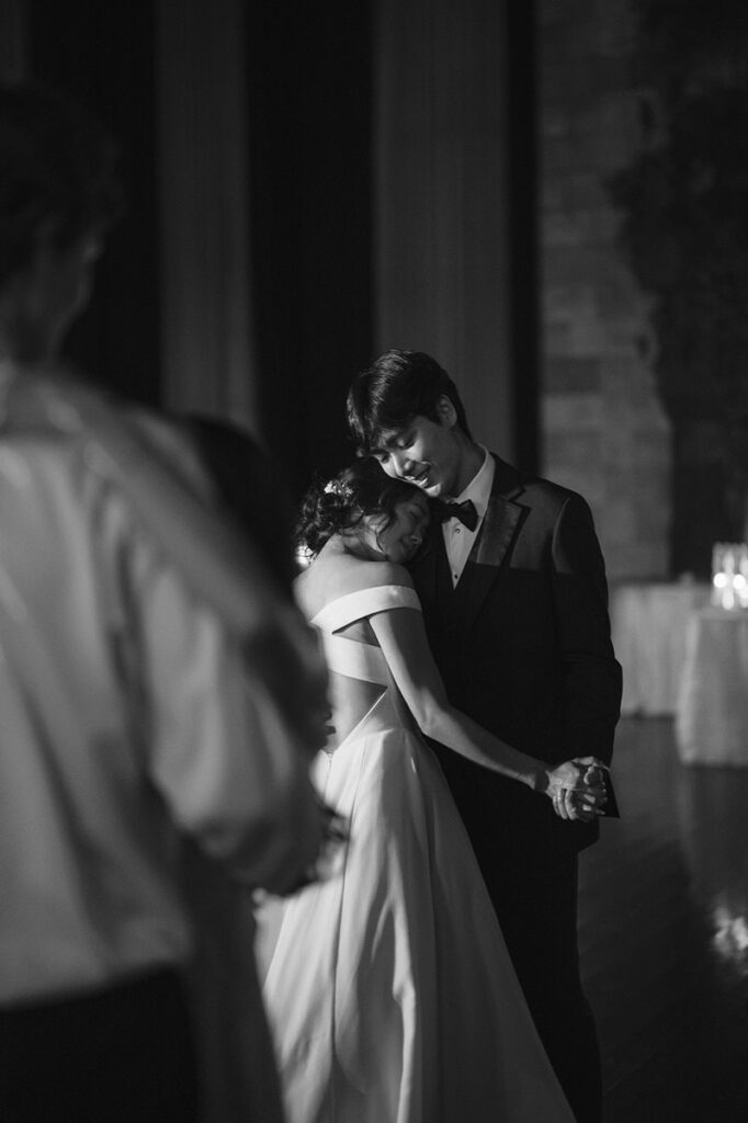 A couple during their first dance at their reception. 